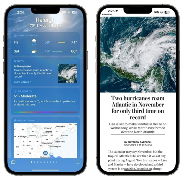 三山苹果14维修分享iPhone 14手机如何看天气时顺带看新闻 